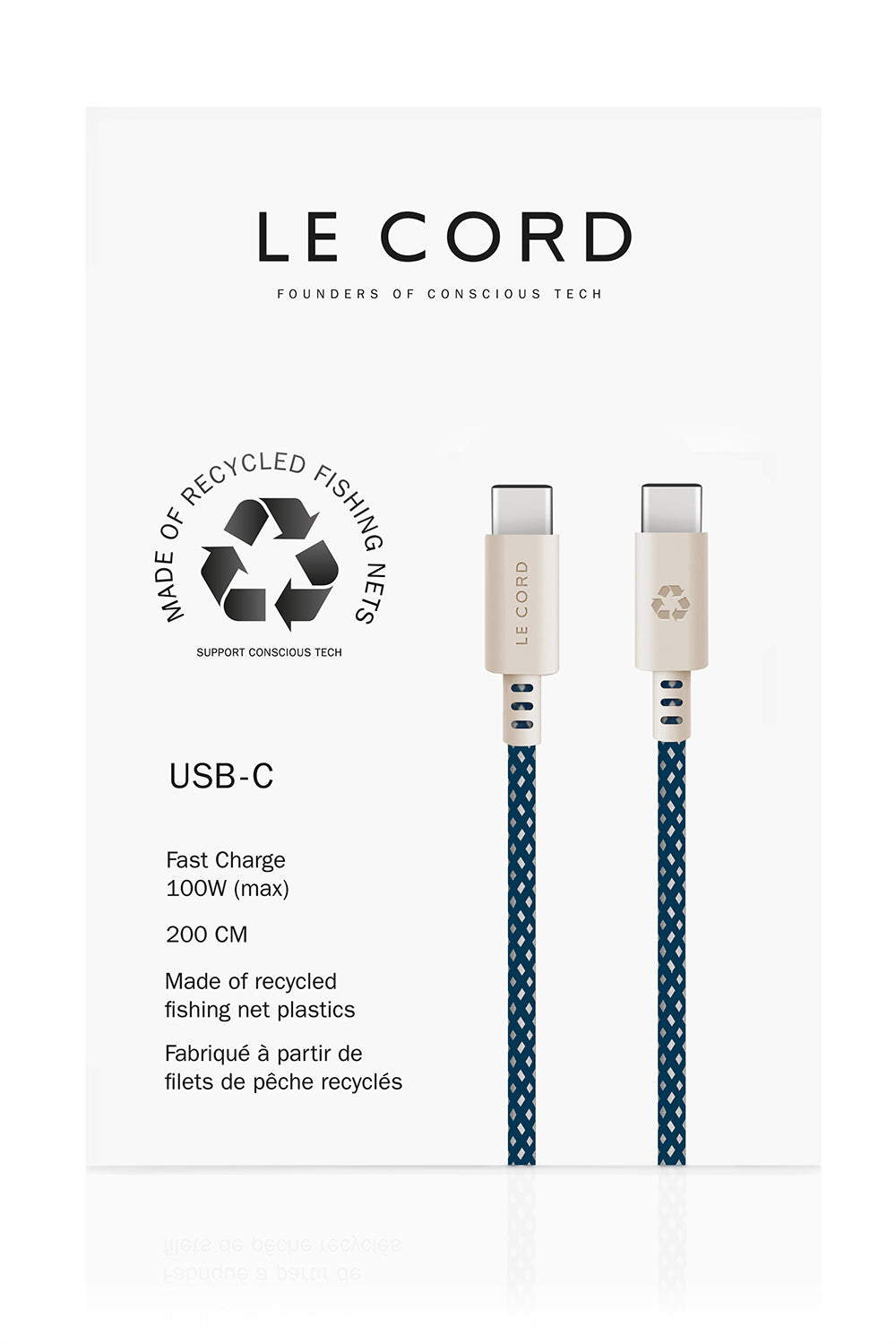 USB „Sea Blue“ · Typ-C · 100W · 2 Meter · Hergestellt aus recycelten Fischernetzen