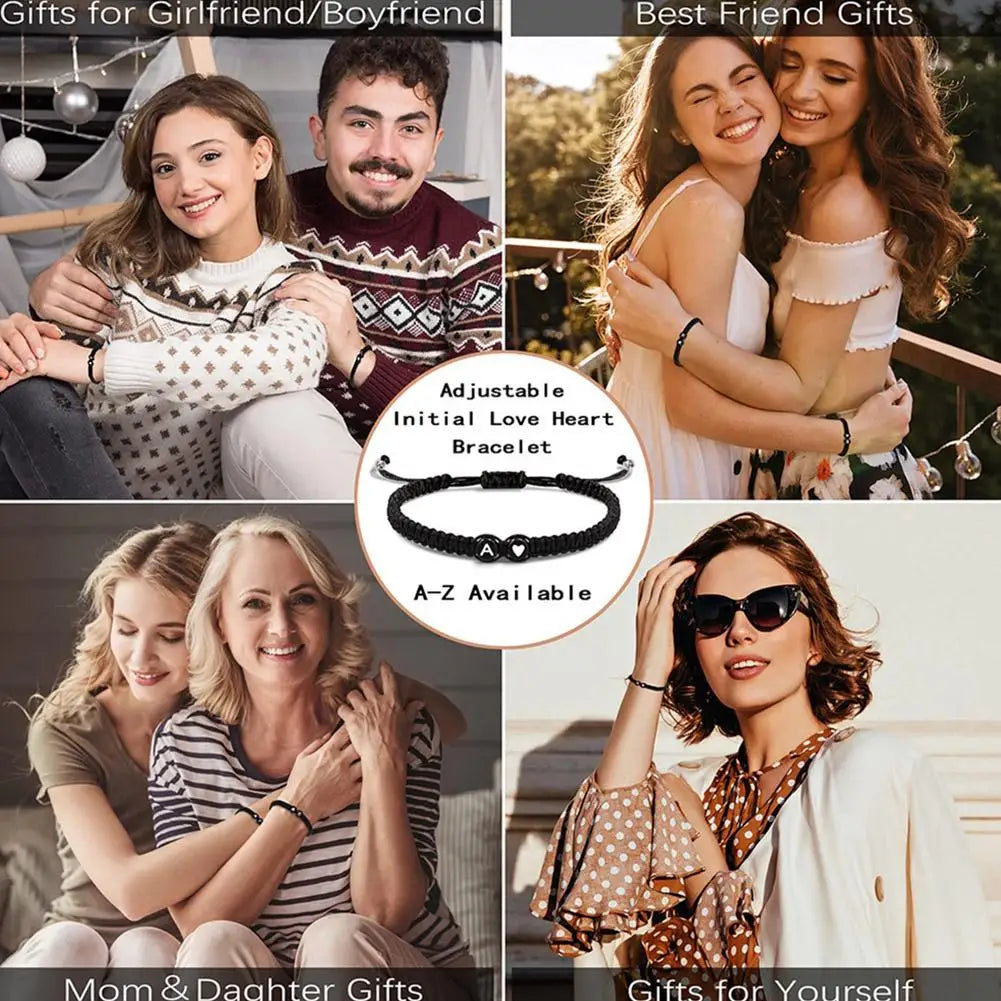 Handgefertigtes A-Z 26-Buchstaben-Herzarmband, gewebtes geflochtenes Seil, Frauen, Männer, Initialen, Name, verstellbarer Armreif, Paar, Liebhaber, Freunde, Schmuck