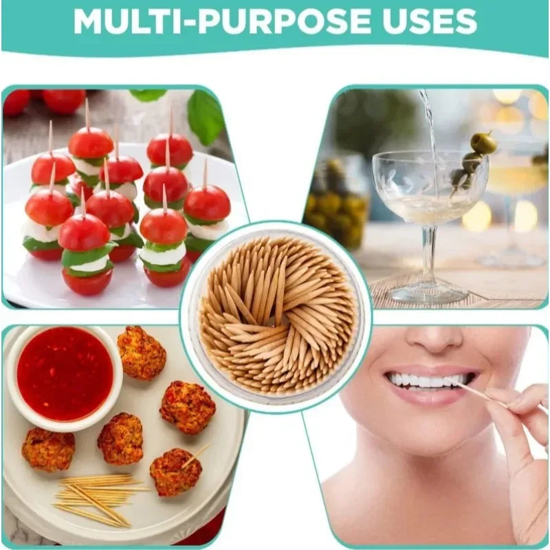 500 Stück Einweg-Zahnstocher aus Bambus, doppelseitig, für Obst und Desserts, für zu Hause, die Küche, das Restaurant, tragbares Zahnreinigungswerkzeug