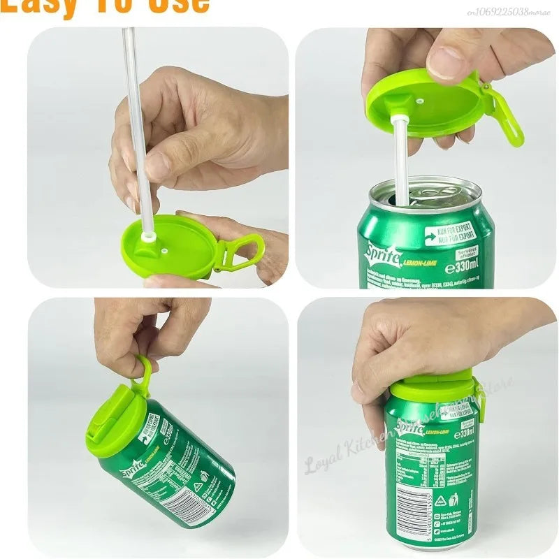 1 Stück Silikondeckel mit 2 Strohhalmen Wiederverwendbarer Deckel für Getränkedosen Tragbare Dosen für Getränke Saft Bier Strohhalmkappe für zu Hause Picknick