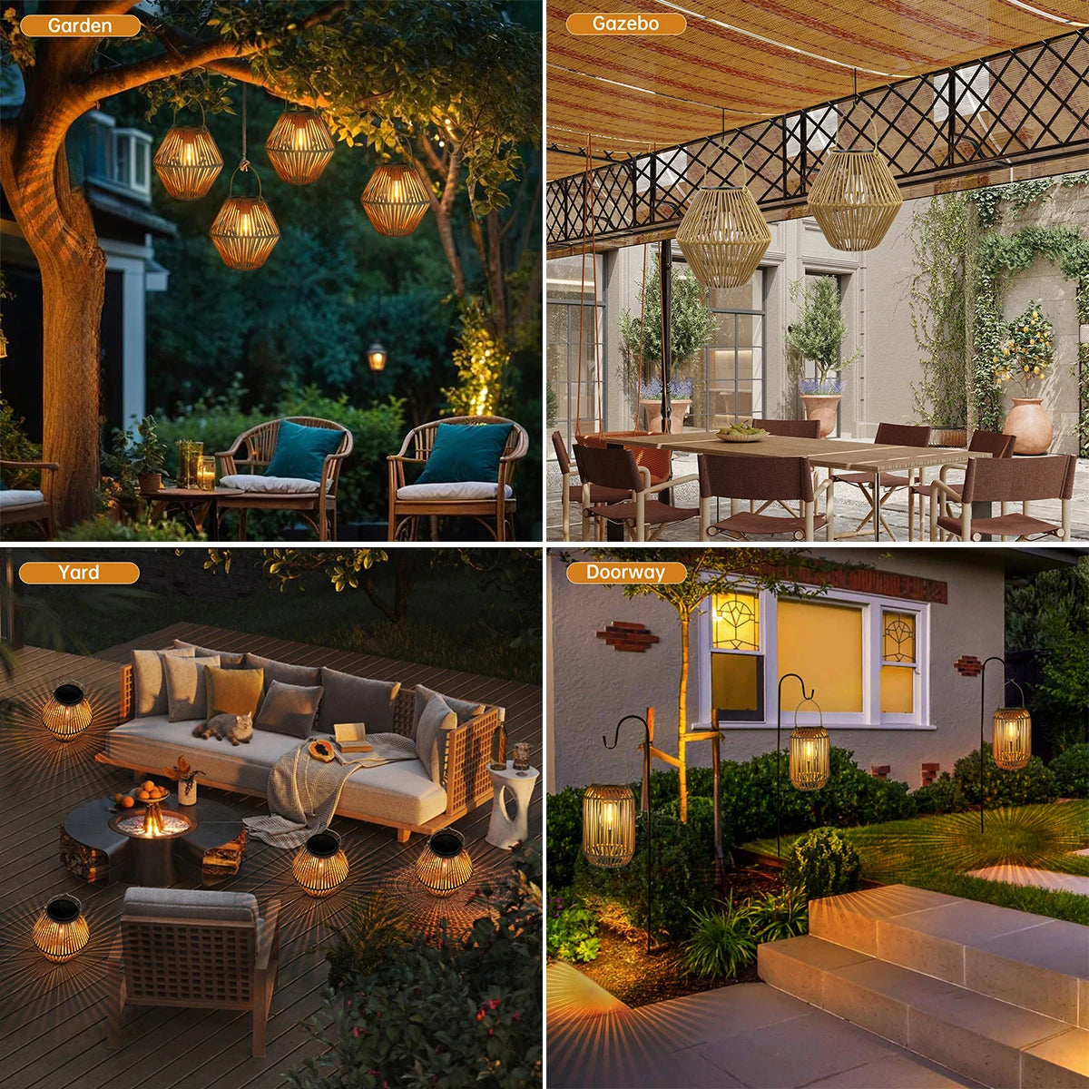 Solarlaternen für den Außenbereich – wasserdichte Solarlaternen zum Aufhängen – gewebte Laternen im Boho-Stil – Dekoration für Garten und Hof