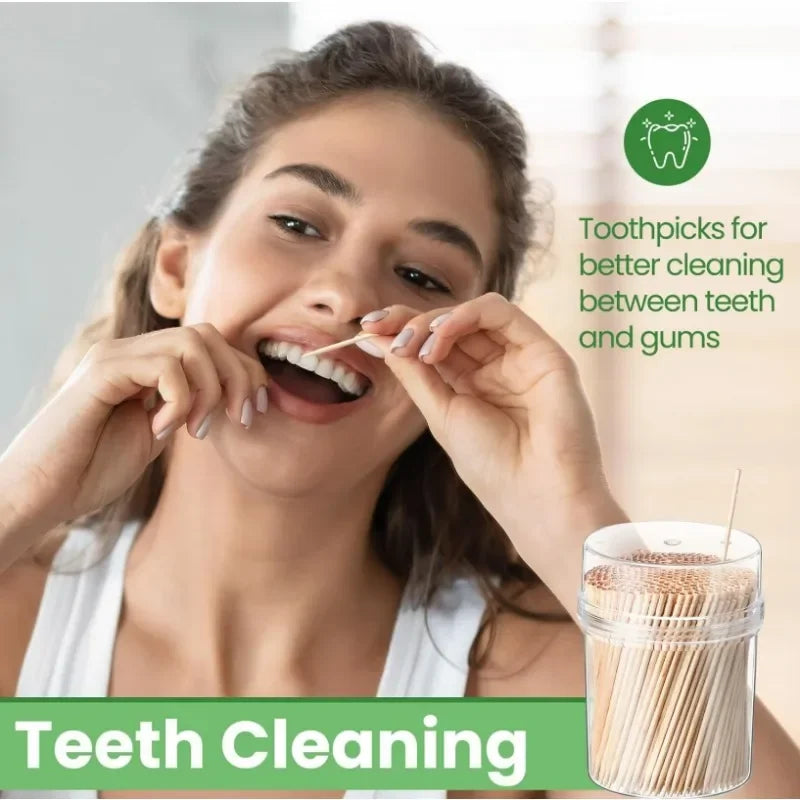 500 Stück Einweg-Zahnstocher aus Bambus, doppelseitig, für Obst und Desserts, für zu Hause, die Küche, das Restaurant, tragbares Zahnreinigungswerkzeug