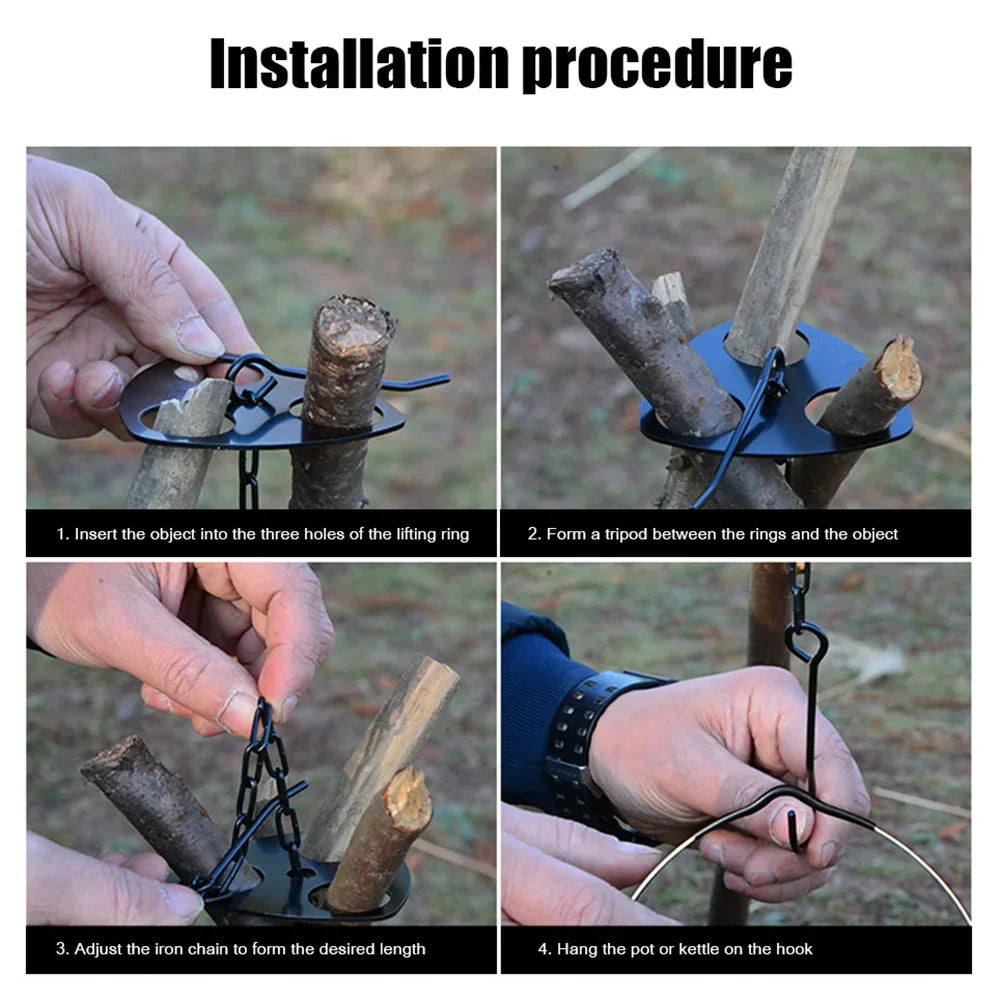 Tragbare Campingausrüstung  Abnehmbarer Dreifuß-Hängeständer für den Außenbereich  Zubehörset für das Kochen am Lagerfeuer