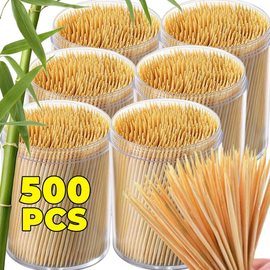 500 Stück Einweg-Zahnstocher aus Bambus, doppelseitig, für Obst und Desserts, für zu Hause, die Küche, das Restaurant, tragbares Zahnreinigungswerkzeug