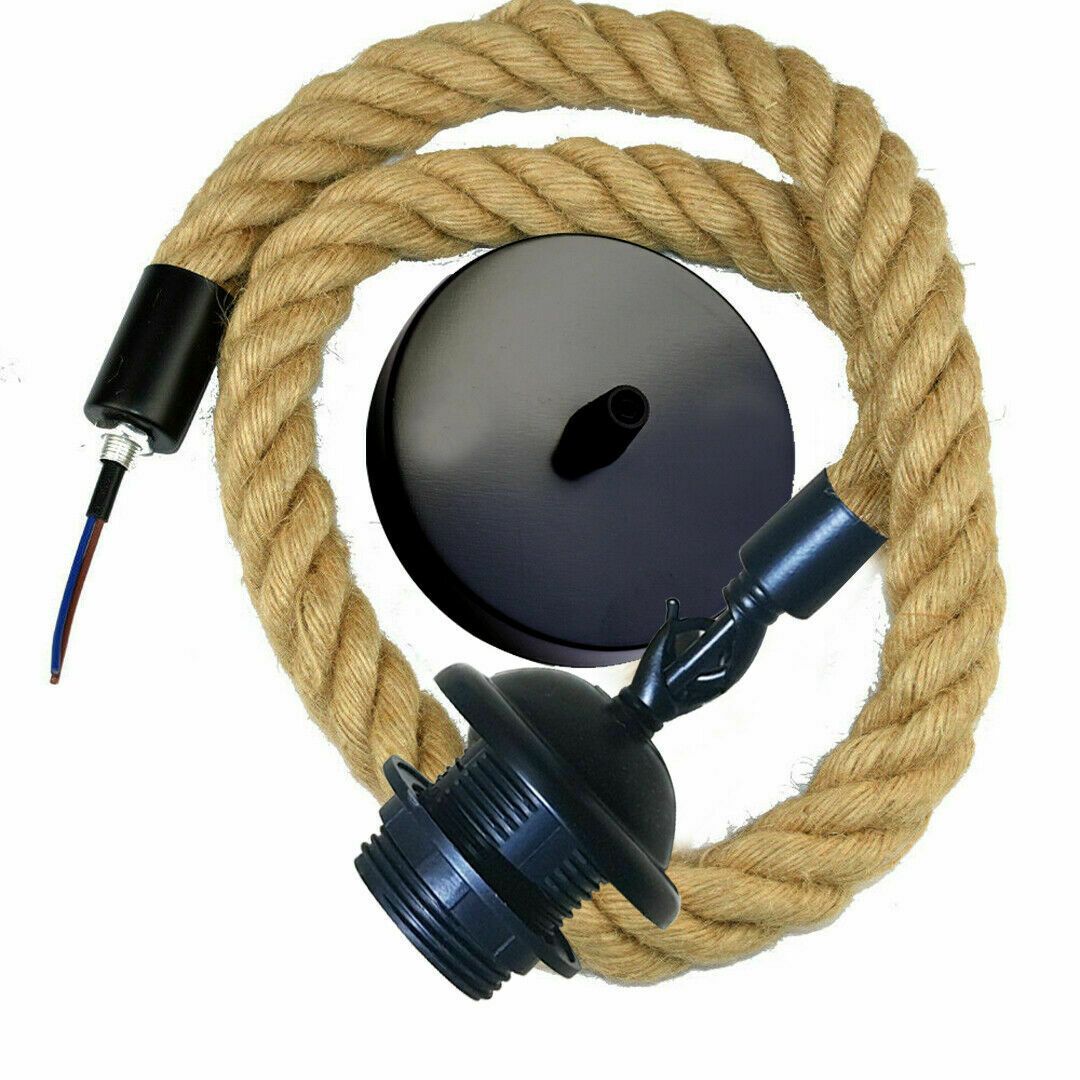 Umweltfreundliche Pendelleuchte aus Hanfseil mit 20 cm Glaskugel-Schirm