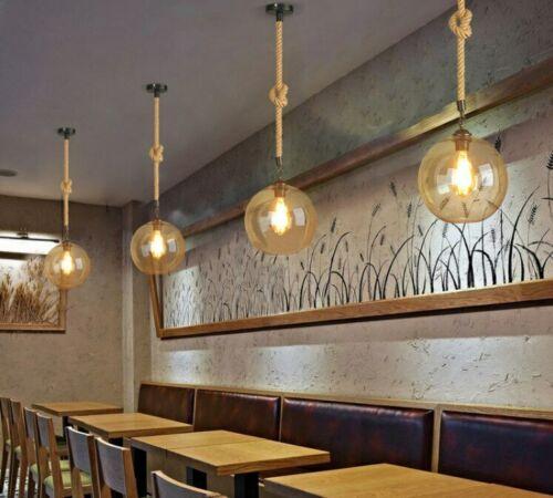 Umweltfreundliche Pendelleuchte aus Hanfseil mit 20 cm Glaskugel-Schirm